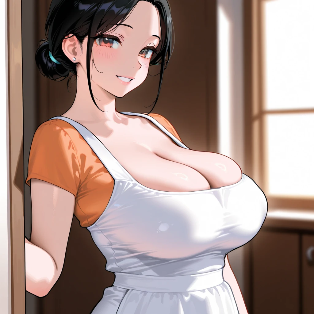 ((masterpiece, best quality;1.3)), ultra detailed, detailed background, smile,
detalied eyes, ultra detailed eyes,  upskirt, from very below, huge breast, 
cooking in the kitchen, white dress apron,  <lora:Tendou_Kasumi:0.6>