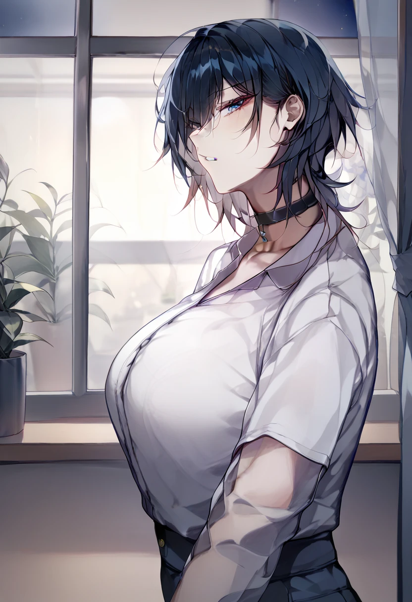 kusanagi motoko, anime style beautiful woman, get down on the bed, (tmasterpiece, Best quality at best:1.2), cow boy shot, Alone, 1个Giant Breast Girl, Highest high resolution,distinct_image)Best quality at best, woman, tmasterpiece, highly detailed, Half realistic, Transparent Oversized T-Shirt,exposing her chest, shirt pulling, The collar is around the neck, inside in room, Modern bedroom, janelas, waking up, morning, Be red in the face