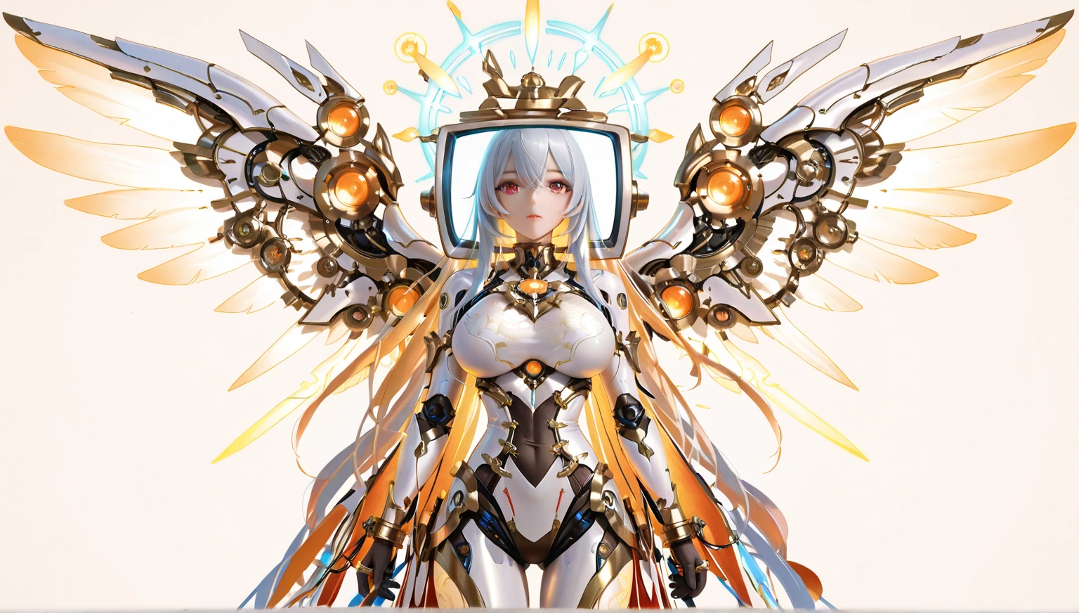 1 girl, solo, horns, dark skin, white hair, Owari, AzurLane, mecha suit, mechanical tail, grey and white suit, bodystocking, 8k, ultra detailed, best quality, highest resolution
