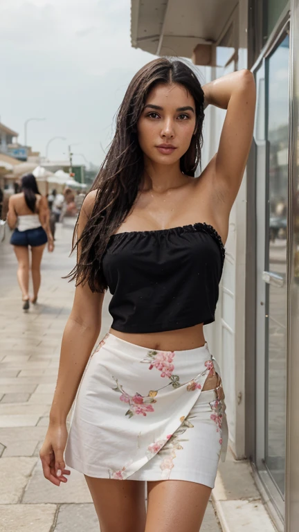 Mexican Girl, coast city, abs, clothes, skirt, long hair
