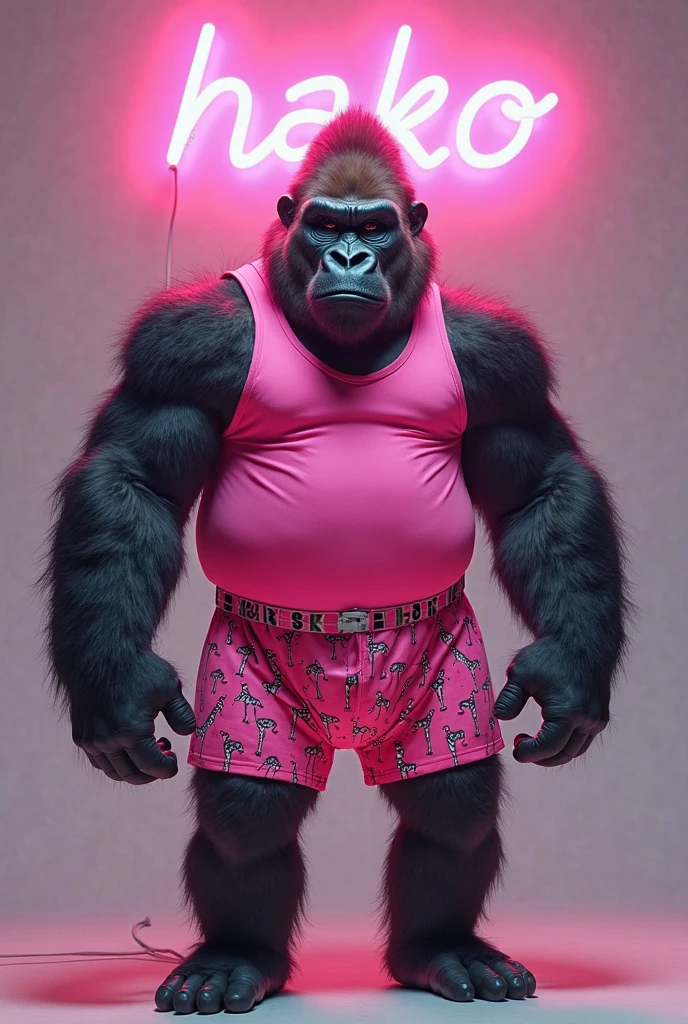 araffe in a pink bikini standing in the desert, in style of primal apes, gorilla, jen bartel, by Hugh Hughes, hd illustration, like gorilla, loin cloth, highly detailed illustration.”, in style of digital illustration, ape, high detailed cartoon, full color digital illustration, full color illustration, jean-sebastien rossbach, lowres, grumpy gorilla