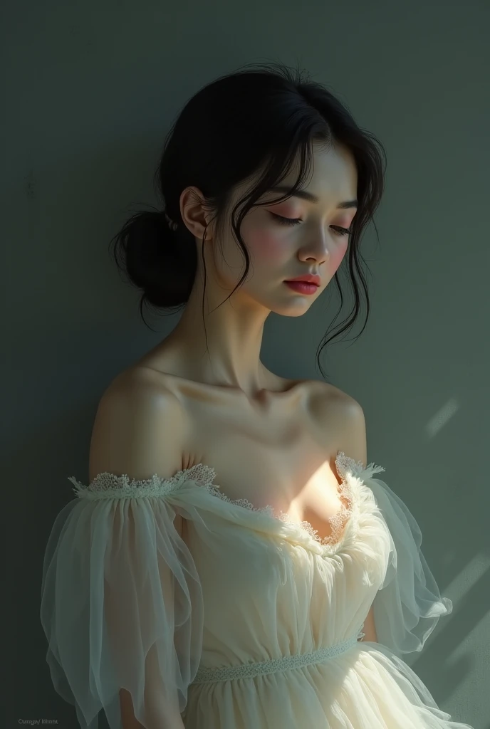 Beautiful Korean Women, Beauty、Having a beautiful body and legs, Beautiful Nose, Thin face details, big , Nightwear、,Sleeping , , close your eyes. ((Very detailed)) ((Surreal)) ((4K Photos)) ((artwork))