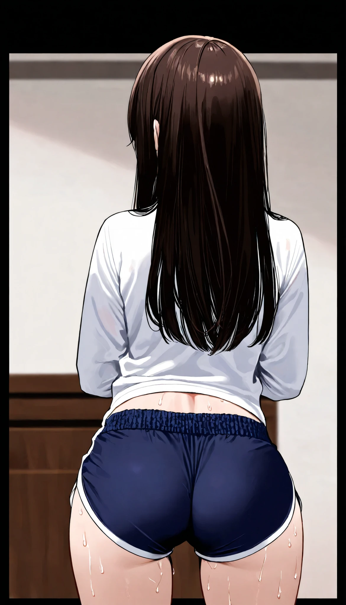 anime girl in a short skirt is kneeling on the bed, the anime girl is crouching, touching her clothes, seductive anime girl, beautiful anime girl squatting, sitting on her bed, sitting on the bed, sitting in her room, marin kitagawa fanart, high quality fanart, sitting on a bed, hugging her knees, revealing clothes, in her room