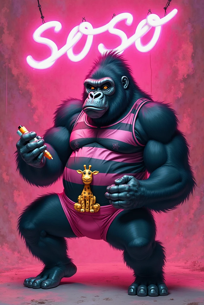 there is a woman, Selena Gomez, posing in front of a poster with a monkey on it, frank kozik, with neon lights, angry high moral sexy werewolf, by Ignacio Zuloaga, burlesque psychobilly, sexy look, bold rave outfit, neon noir, maniac look, inspired by Tadanori Yokoo, alex yanes, by Matteo Pérez. Captured from behind