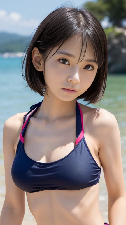 Japanese gravure in a blue swimsuit leaning against the wall, korean kpop star, Print Magazine Quality, (Detailed_Face:1.3)