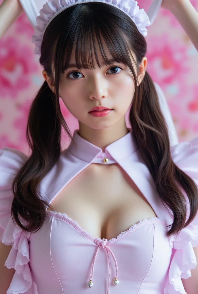 (from above:1.2),(from side:0.9), ((Face)), (Close-Up:0.4), ((looking at viewer, holding a bouquet to his mouth)), highest quality、(real、photorealistic:1.4)、(RAW photo:1.2)、very detailed CG unity 8k wallpaper, delicate and beautiful, wonderful, Fine detail, official art, huge file size, Ultra-detailed, very detailed girl, very detailed eyes and face, Bright on the face、(20 age girl:1.0)、small smile, smiling, (twintail hair:1.25), hair between eyes, hair twintails, (long hair:1.25), tiara,ruany,off-shoulder dress,pearl ,(gemstone),tiara,veil,wedding dress, wedding necklace, wedding long gloves, (luxurious bouquet), chapel, Stained glass,(best quality, highres, masterpiece:1.2), ultra-detailed, (realistic:1.37) illustration, erotic style, soft lighting, sweat glistening on her body, gentle warmth, mysterious, small breast,narrow waist,(with sparkling eyes and a contagious smile),her thin pubic hair, looking at viewer,