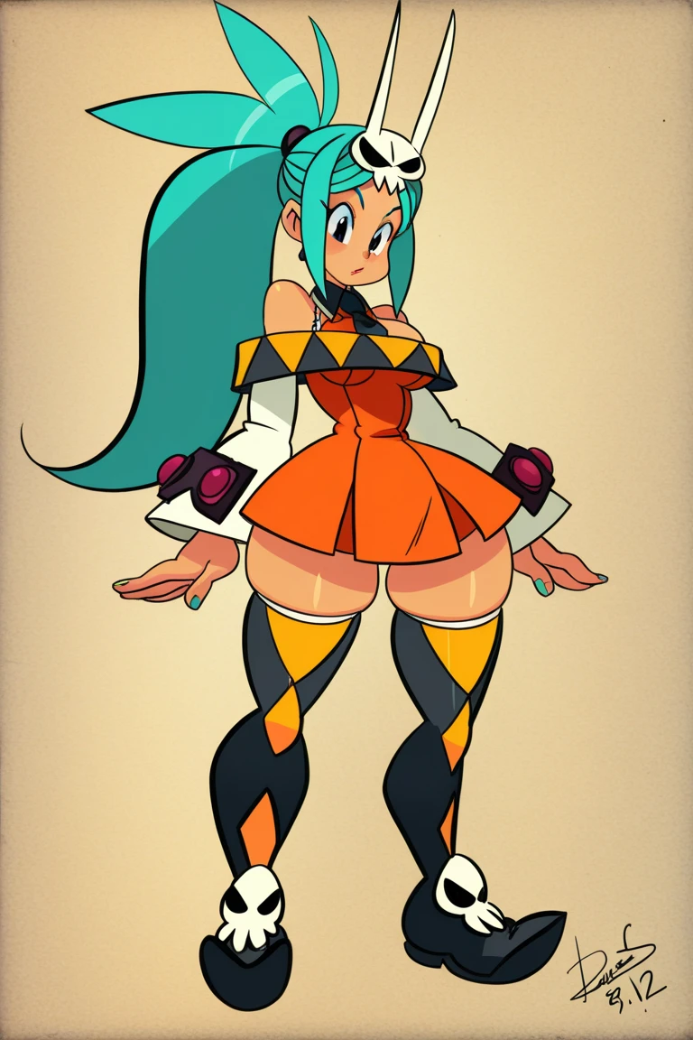 (girl eyes blonde long hair), (megaman zx style:1.1), (sexy high_leg:1.5), (white background:1.5), (solo), (black underclothes:1.1)