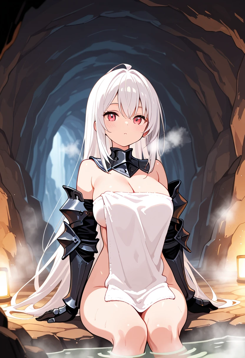 a white monster (she is stuck inside a tube and she calling for help) (white hair) (in a testing room) (she is scared) (white chemail on her arm) (she looking at her arm)