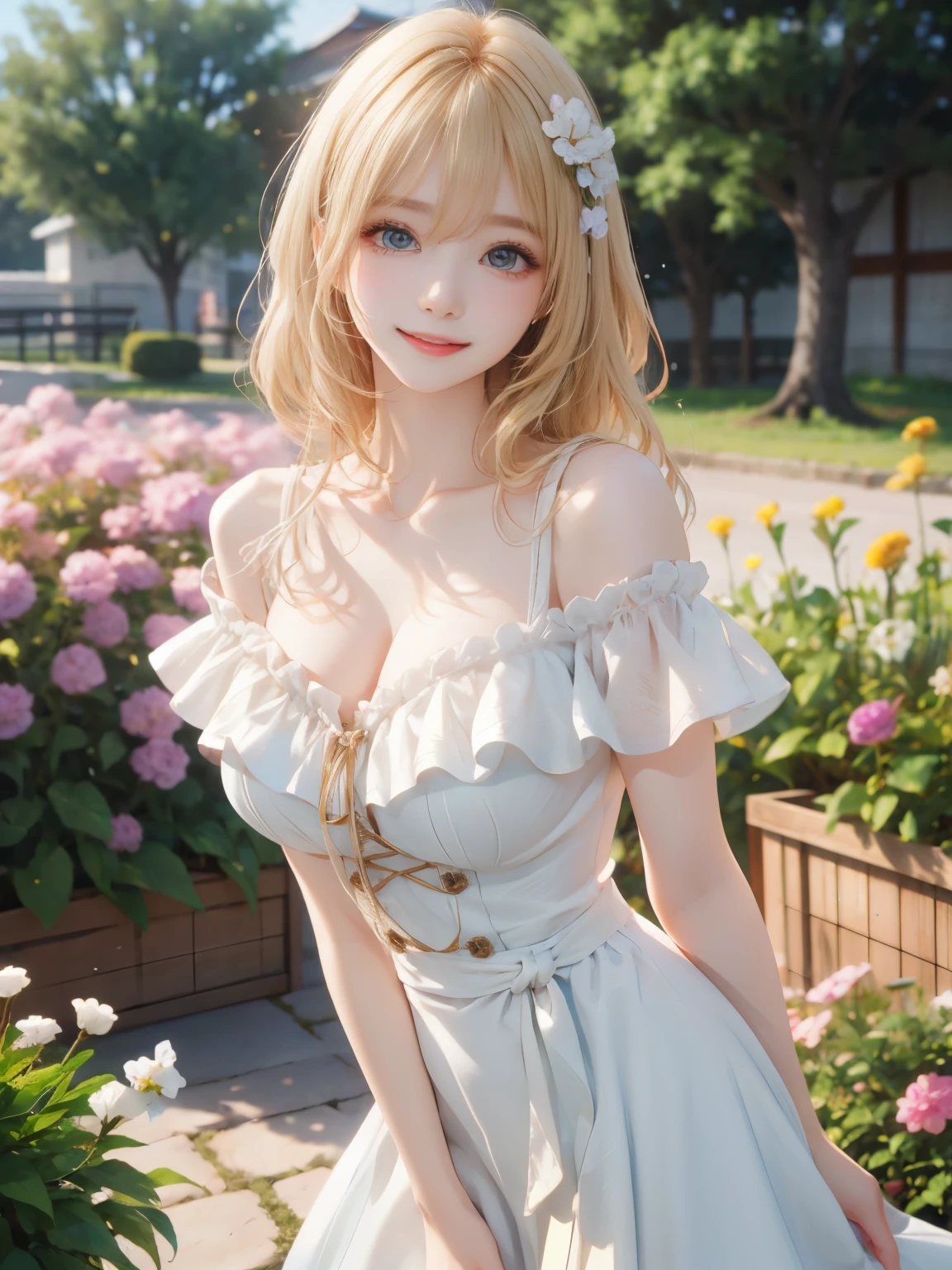 A girl,16 year old,wedding dress,european countryside,blonde,bangs bangs,pretty face,thick and muscular upper arms,armpit,tiara