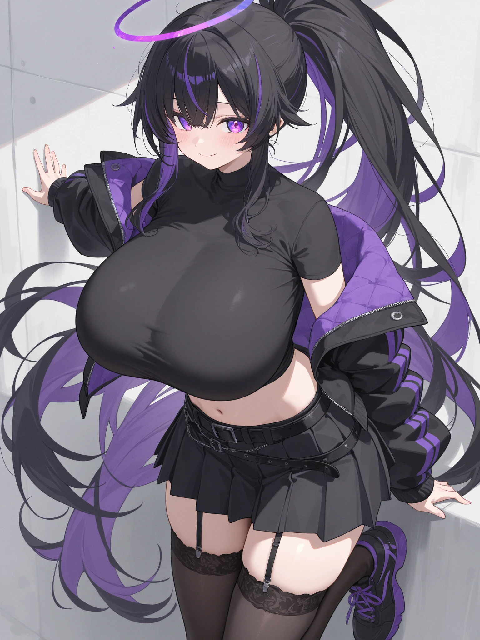 giant breasts, tight leggings, very tight bra. 