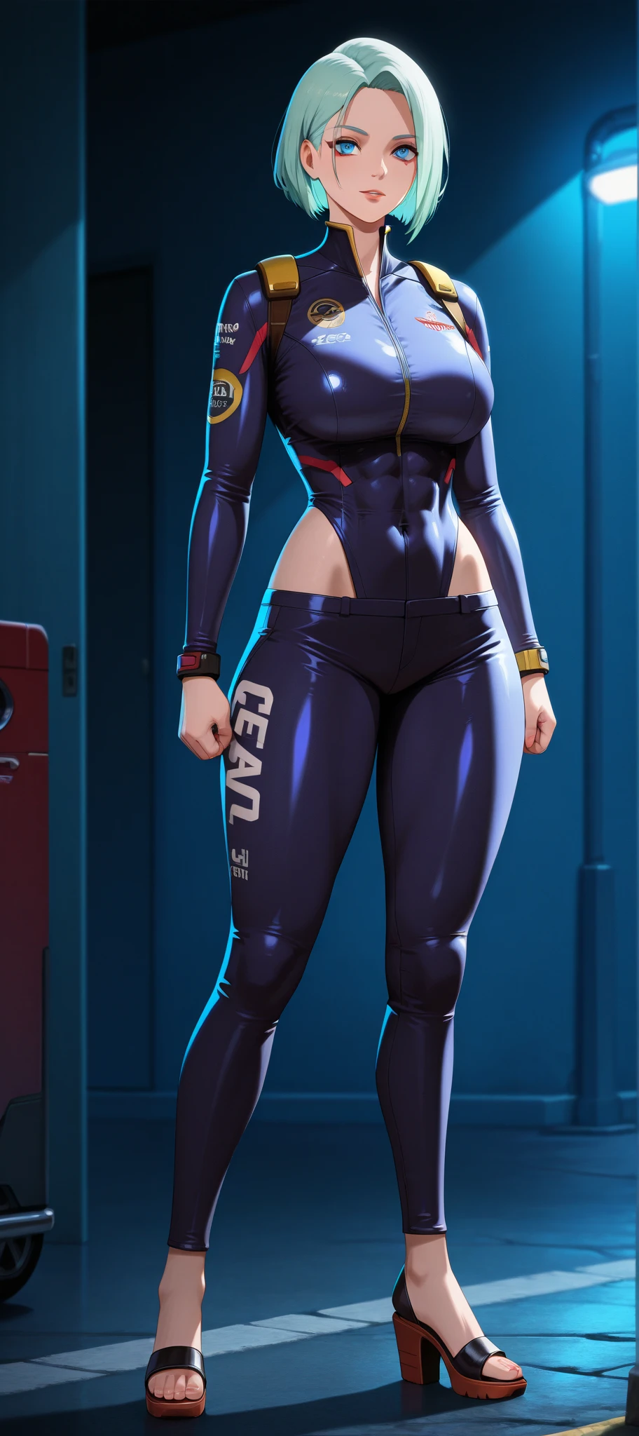 Standing full body, pose de modelo, (melhor qualidade:1.3), (Qualidade 4k), Nobara Kugisaki por jujutsu no kaisen, seios enormes, coxas grossas torneadas, ((Rosto detalhado)),((sorrir)), (()), (seios grandes), sexy, ((corte de cabelo )), bikini blue, ((mostrando axilas))