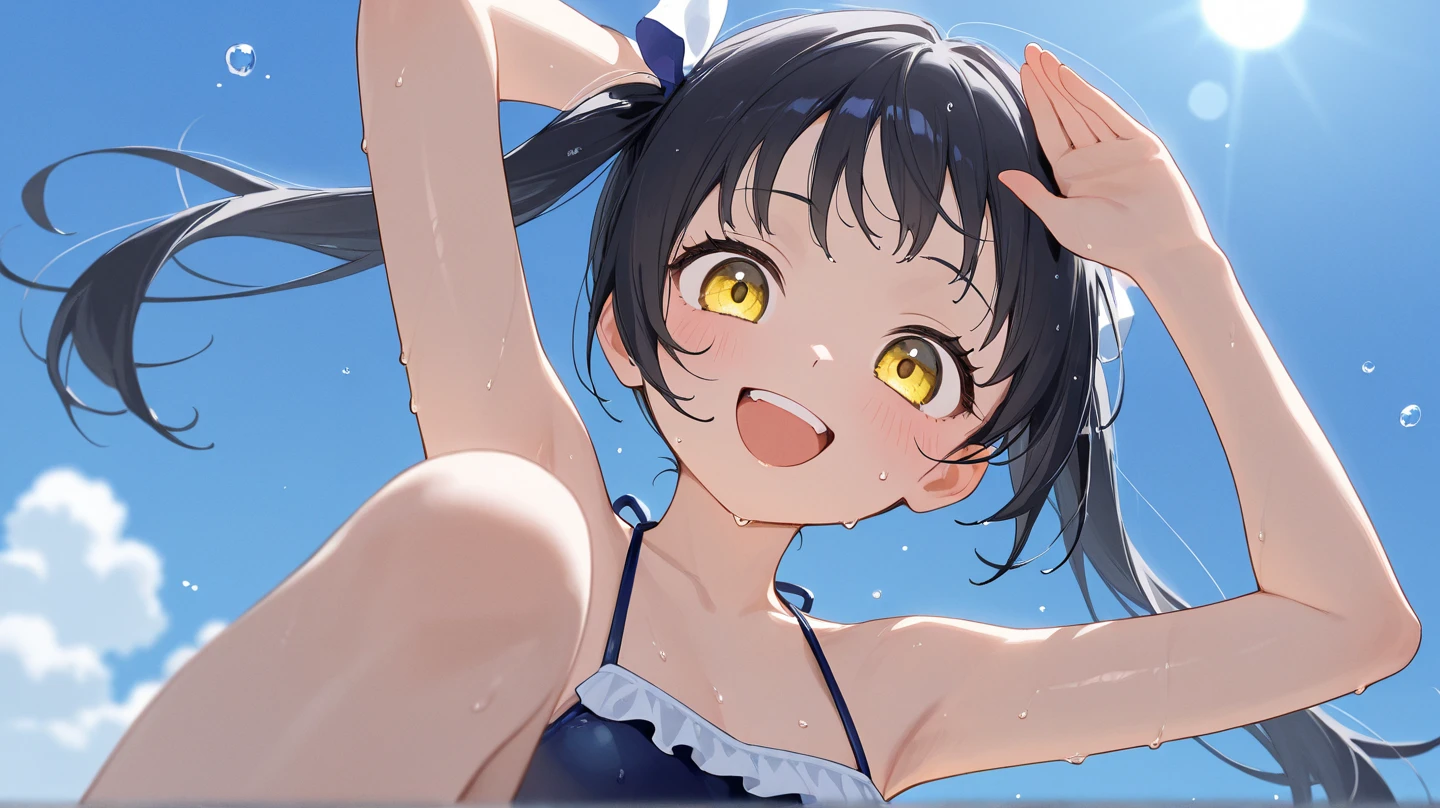 Sitting on a black sofa,looking ahead,from above,handjob,side view,face focus,open mouth,tongue out,cum on tongue,Licking a white dildo,(1girl,Beautiful 14 year old girl),((Slender,Small breasts,Baby Face,Small face,)),looking at viewer,Black Hair,bangs,two side up,Gray Eyes,Drooping eyes,slit pupils,narrow eyes,Sheer black and light blue negligee,lingerie,Beautiful and detailed anime art,Mischievous smile,Dimly lit room,Simple Background,Gray background,Low lighting