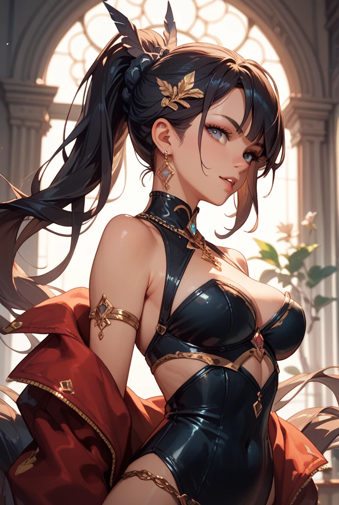 realisticlying、13-year-old girl、、Sideways view、Buttock emphasis、(Emphasis on the thighs)、Medieval Italy(Super close-up from below)((Wearing the Venetian Mikloy((Masquerade))、Wearing a red dress in medieval Europe、Ancient castles in Italy、Cleavage Emphasis Colorful Sexy Pose