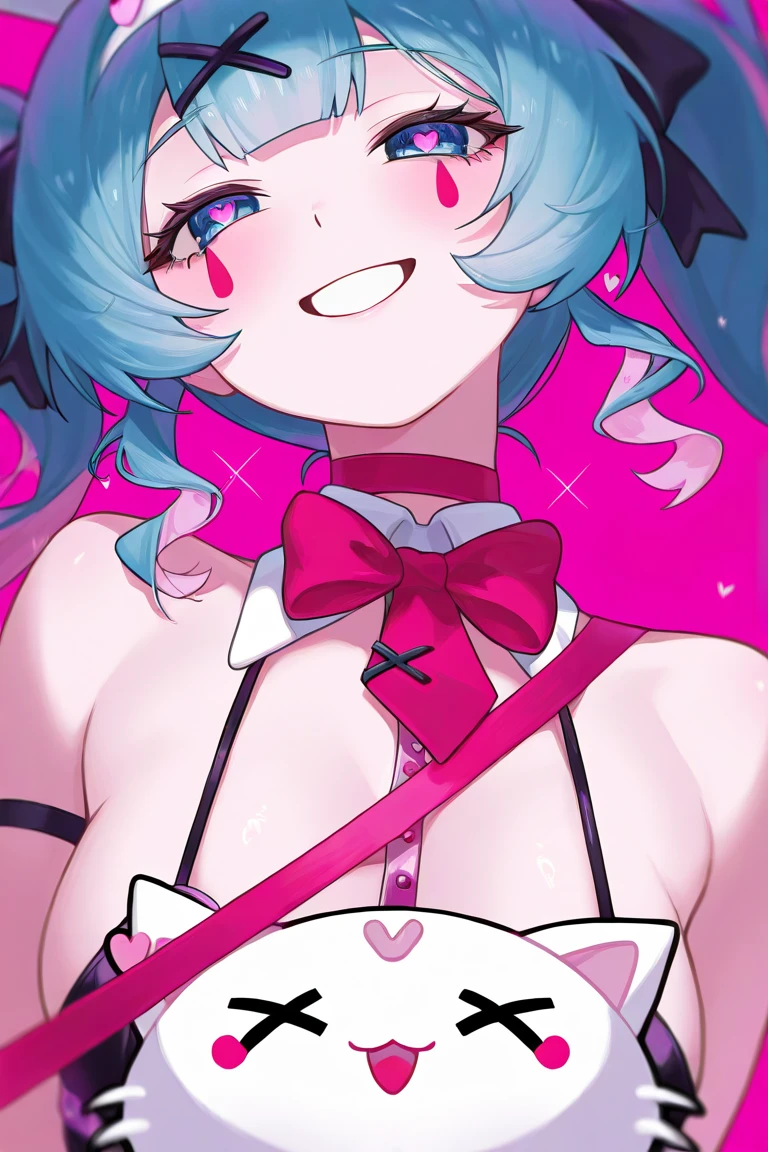 My little pony, anthro, dark blue detailed hair, white body, brown eyes, very seductive pose, opened her mouth, and strings of saliva stretched, saggy panties, big breasts, pussy under panties, finger on tongue, heart collar, earrings, piercing, black eyeshadow, black nails, patterned underwear, (pink school uniform)