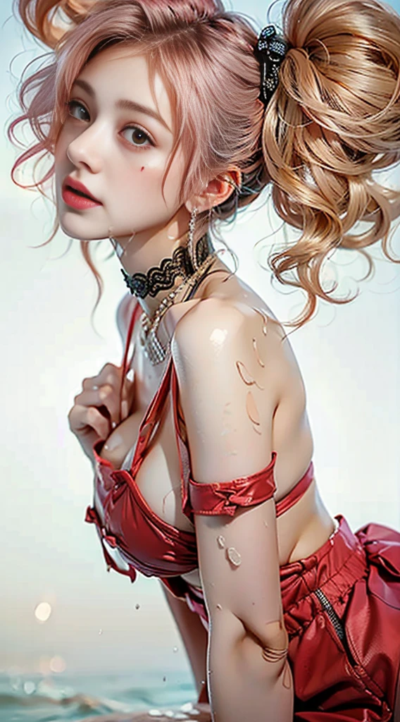 Pure love girl,Open your hands,Face the lens,Lingerie transparent,Tong,Red suspender stockings,Big brother,Transparent bra,