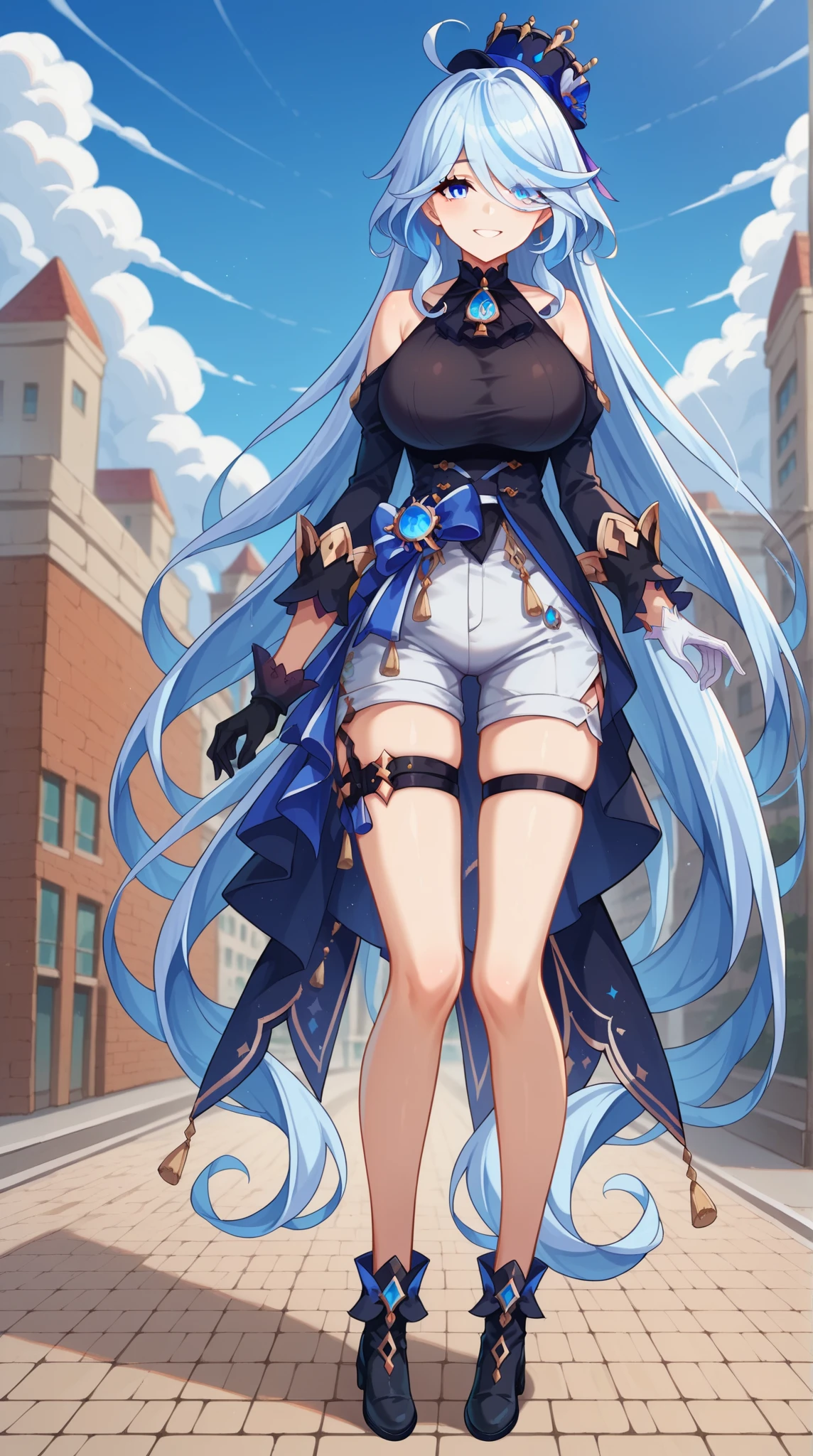 Best Quality, Ultra High Resolution, (Photo Realism: 1.4), 1 Girl, Look at the Audience, Kawaii, Cyberpunk, Full Body, Cityscape, Ponytail, Ridiculous Hair, Ultra High Resolution, Long Gray Hair, Mercy, Surreal 8k CG, Perfect Face, Perfect, Clean, Masterpiece, Professional Art, Famous Art, Film Lighting, Movie Bloom, Perfect Face, Beautiful Face, Beautiful Eyes, (Perfect Female Body, Narrow Waist, Slim Legs, Small White Shoes), Gorgeous Queen, Royal Family, Divine, goddess, sacred, (palace), fantasy, fantasy, unrealistic, science fiction, bangs, beautiful clothes, natural science foundation, (gray hair: 1.5), ridiculously long hair, very long hair, (rich: 1.4), prestige, luxury, jewelry, diamonds, gold, pearls, gemstones, sapphire, ruby, emerald, intricate details, delicate pattern, sexy, charming, sexy, sexy, charming, charming, hair accessory, necklace, earrings, bracelet, cuff connection, pure, Urzang - 6500-v1.1