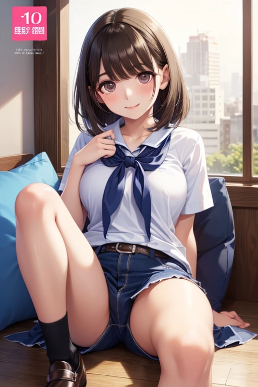 very cute and beautiful girl,(Very detailed美しい顔), (smile),blush,Black Hair,Seraphim,(Pleated navy blue mini skirt),Are standing,(From below),(Lacy white panties), Wooden classroom,window,Distant Tree々and the city, (Highest quality,masterpiece:1.0),Absurd,High resolution,Super detailed,Very detailed,32k,8K resolution, Intricate details,Movie Scenes,Detailed Background,alone,Dynamic Angle,