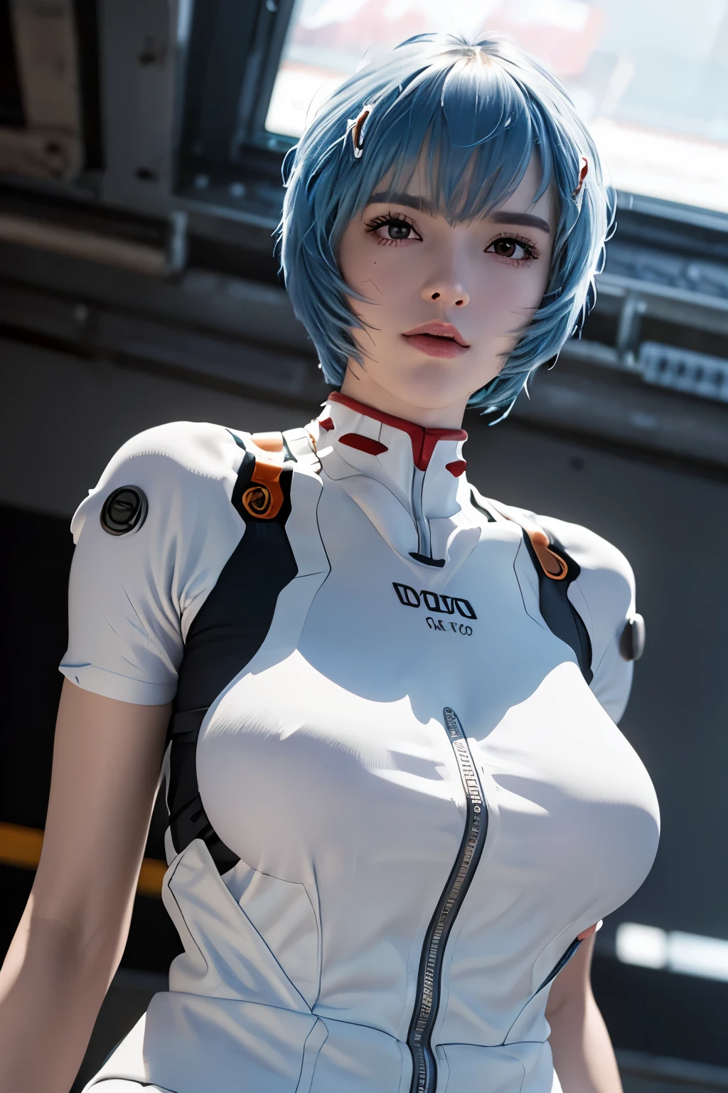 ((The best smile:1.5)),latex:1.5,White bodysuit:1.5,(((Rei AyanamiのPlug Suit:1.5))),Plug Suit,((huge breasts:2.0)),エヴァンゲリオンのPlug Suitをきた女の子, full body zenkai! Rei Ayanami suit, Rei Ayanami suit under clothes!, Biomechanical Boobs, Rei Ayanami, Rei Ayanami langley souryuu, Rei Ayanami langley soryu, Female body type, Rei Ayanami langley sohryu, Rei Ayanami langley, beautiful Rei Ayanami from evangelion,masterpiece,hyper quality, very detailed,perfect picture,3D,8k,High resolution,seductive anime girl, sporty hairstyle,Smooth anime CG art, 