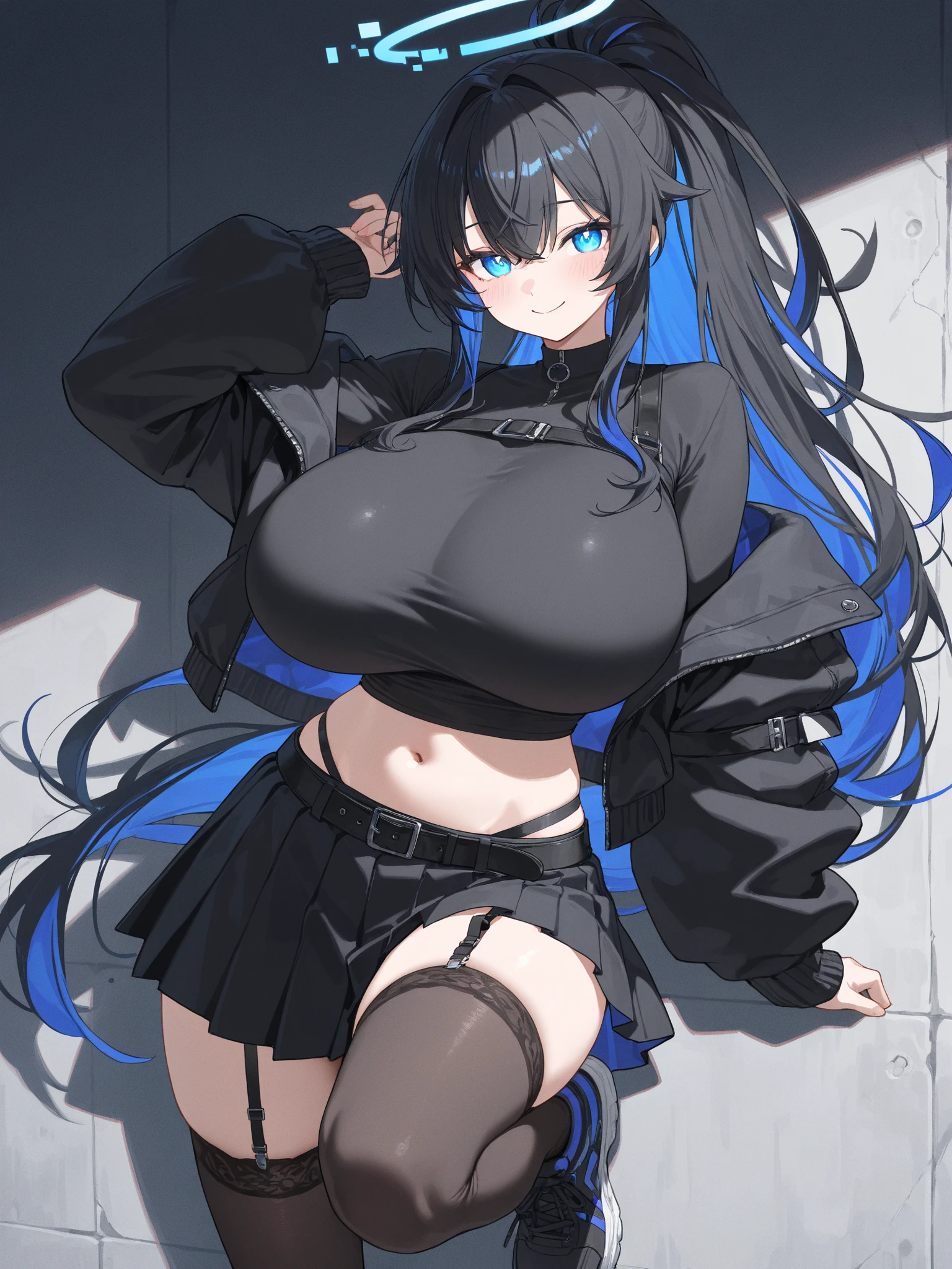 
1 girl、dark-skinned girl、leaning against the wall、big breasts、Alone wearing black and gray camouflage sports clothes、black and gray camouflage pants、She is wearing a black and gray camouflage sports bra.、white jacket、long hair、belly button、red eyes、off shoulder、choker、smile、gem、look at viewer、earrings、open clothes、blonde hair、cleavage、abdomen、bare shoulders、No sleeve、Are standing、