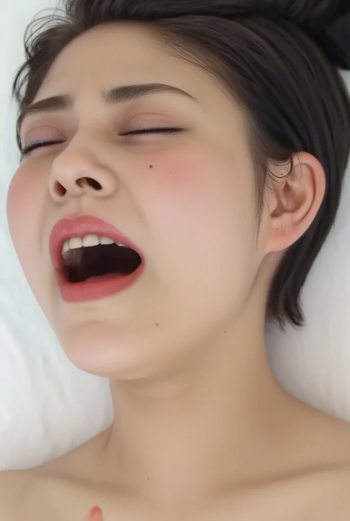 (masterpiece, best quality),4K,japan woman,(((30-years old))), petite body type, hyper realisitc,1girll,(((naked))),(((extra short hair))),,Super Detailed Face,hyperdetailed lips,Detailed eyes,Please make eye contact with the camera, (((very small breasts))), ,Brown hair, The whole body is sweaty, Mature Woman, Saddle, squatt, Spread your legs apart, Spread your legs and do a crotch pose, Didn't wear it, (((Ecstasy))), (looking-down), look at a camera, hereinafter, (((spread pussy))), (((orgasm face:1.2))), pubic hair, inside bedroom, (((half closed eyes))),