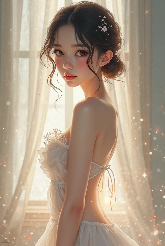 (Photorealistic:1.4), offcial art, Unity 8k wallpaper, Ultra detailed,Exquisitely Detailed Skin,(Movie Angle)(Moody lighting)(filmgrain:1.2)Cinematic lighting,Beautiful and aesthetic, Masterpiece,Best quality, Glowing skin,(Cowboy shot)(Outdoors)(At night)(((low tune,Dark scene,Dimly lit)))((soft lateral warm lighting:1.4))
(a bright summer day),bazaars,street stall,roadside stall,Hong Kong,fruit stand,1980s \(Style\),
1girll, solofocus, wearing wavy short hair, Bare shoulders, [flower|suspended Dress:1.3], Hot summer,Charming,Emotional,sentimental,
PerfectNwsjMajic,