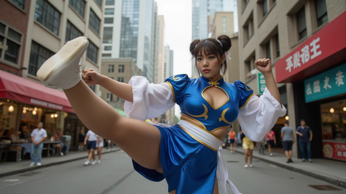 realistic photo of sakurasf5, making fists, short brown hair, brown eyes, white headband, white serafuku, shirt, red (fingerless gloves), yellow neckerchief, blue skirt, red shoes, looking at viewer, screaming, detailed face, mouth open, eyes closed,
standing, outside, school, spring, extreme detail, masterpiece, <lora:sakuraSF5:0.8>
