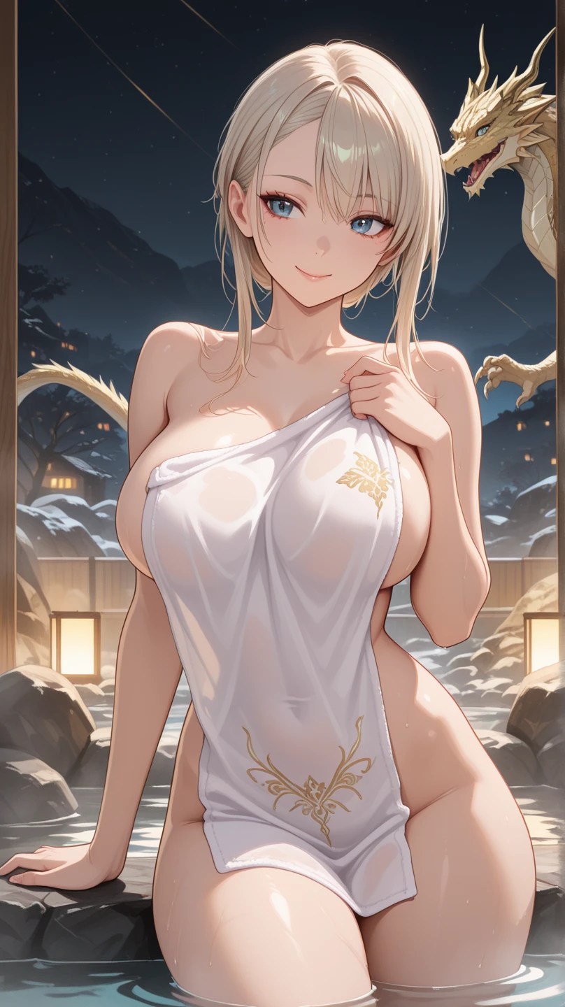 1girl, Lumine, genshin impact, big breast, huge boobs, naked, not wearing clothes, blonde, short hair, ultra detail, creampie, pink nipple, Bottom camera view, ultra detail yellow eyes, 1white flower on left head, sexy black panties, white water splashes on breasts and pussy, Tongue sticking out