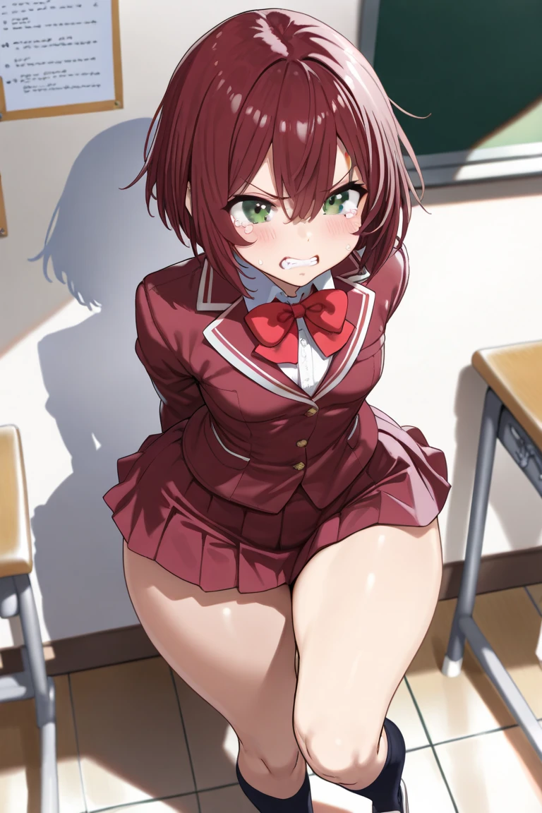 Maki Nishikino、lovelive 、Shared Indirect Write、girl wearing a miniskirt, Sit with your legs wide apart、Looking down at the viewer, Plump thighs, Highest quality, Focus on the thighs, Spread your legs wide, smile, blazer, blouse, Indigo panties、Black knee socks, classroom,Sweaty crotch、Sweaty knee socks、Please show me the soles of your feet、Sweaty soles of the feet