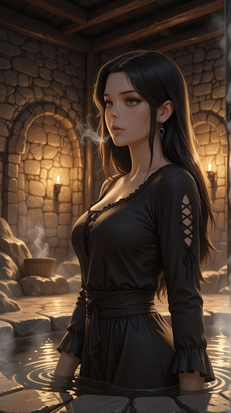 zrpgstyle, EvelynNobodySD15 dark brown layered hair standing in an luxurious stone keep, gothic architecture very bright morning light shining through window wealthy luxury magnificent opulent elaborate embroidered dress (masterpiece:1.2) (illustration:1.2) (best quality:1.2) (detailed) (intricate) (8k) (HDR) (cinematic lighting) (sharp focus) (intense action scene, dutch angle, foreshortening, motion blur, blurred foreground:1.3)