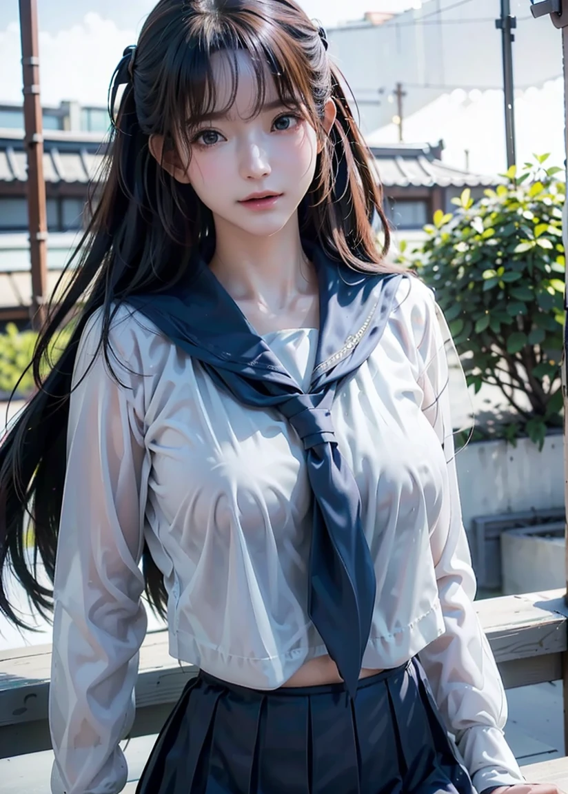（8K，RAW photos，High light sensitivity，best qualtiy，tmasterpiece，超高分辨率，Fidelity：1.25），Sit on split legs，Cat ears，（the night），Rained，taking a walk，City lights，delicated face，Soaked white shirt