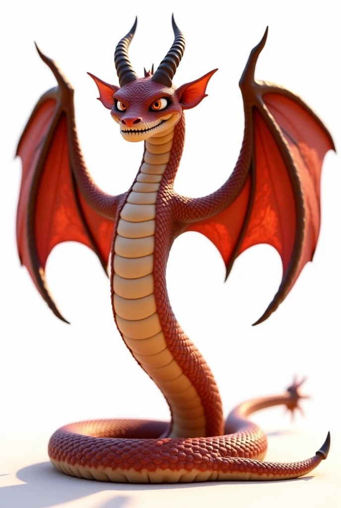 16:9 realistic 3d digital photrealistic . aggressive looking. muscly. red and white Japanese Fire Dragon. flying with body out straight, one single tail only out straight with no curves or bends.  on a plain white background. whole image MUST FIT into picture size.