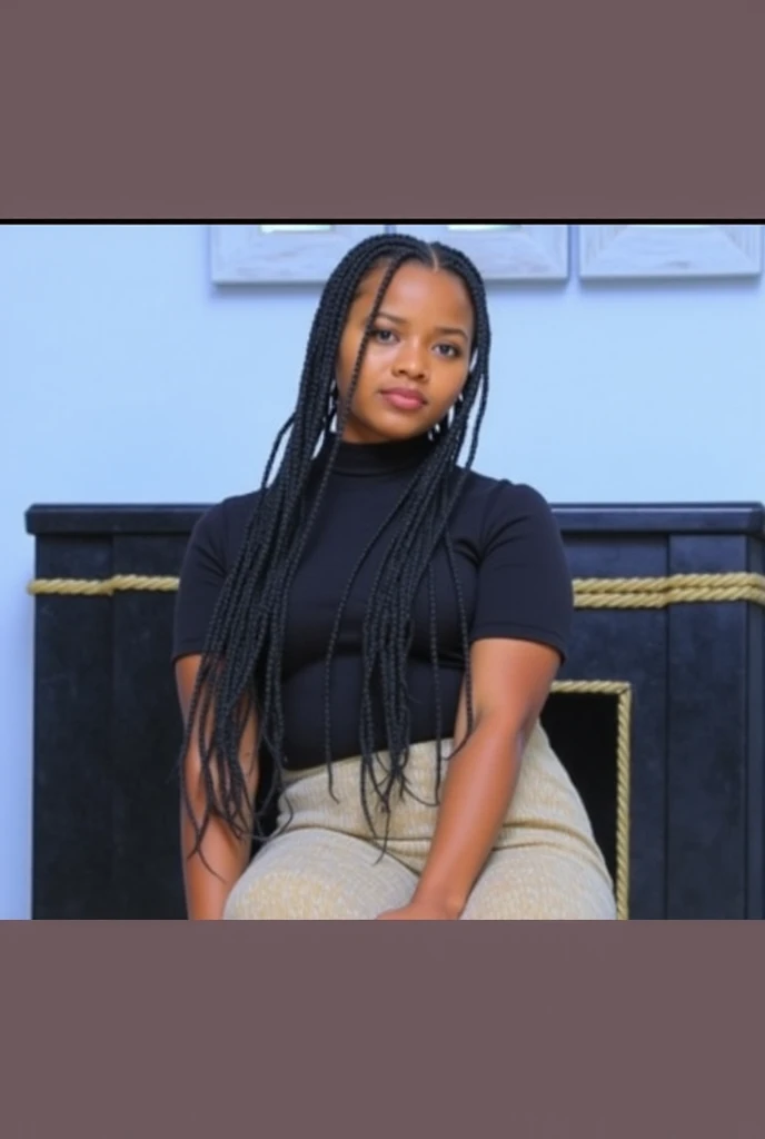 Belle jeune femme noire africaine assise devant une architecture sophistiqué sûr d'elle confiante,réaliste utiliser la haute résolution 