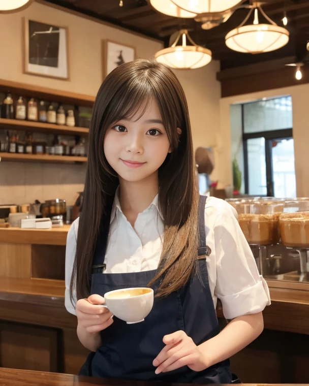a cute 18 years old Japanese girl work in mate cafe. real HD photograph.