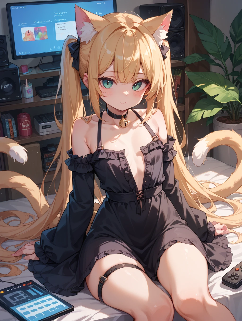 Blonde hair and blue eyes　Long Hair　Elf　Large Breasts　Dark blue scoop water　erotic　Beauty　cute　Scared　Dark Room　Navy blue tights　get caught　Hanged　Hands tied　Embarrassing　Red face