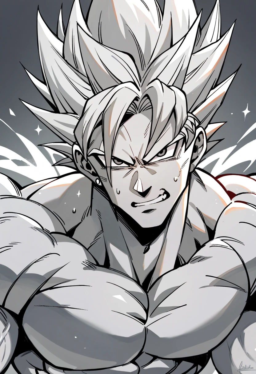 Draw Broly in attack position, showing your strength and power as a super Saiyan coloring page without too much dark color so as not to stain the sheet and put a cool background