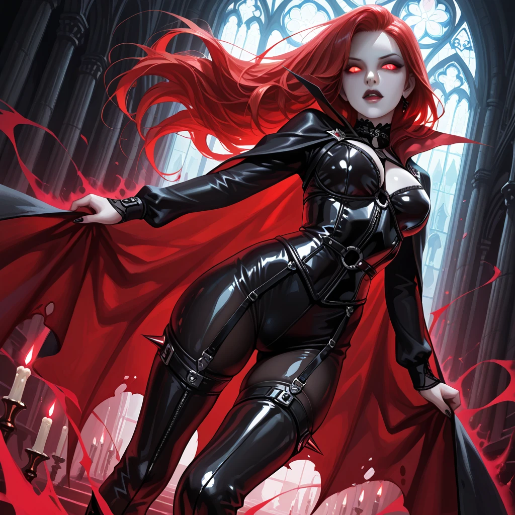 sexy girl, red hair, tight miniskirt, torn stockings, dark room, satanic ritual, satanic star, blood (art inspired by Bill Sienkiewicz). oil painting)