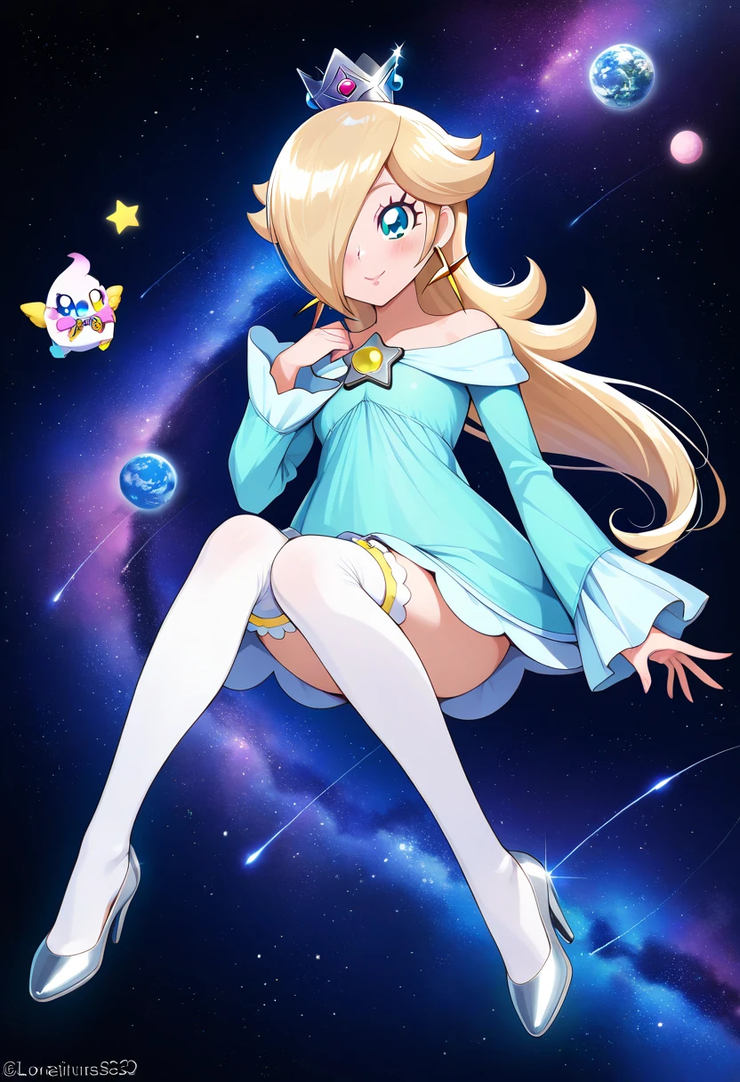 1 girl, smiling, naked, blonde hair, showing feet, feet close to camera, has penis, bare feet, long feet, star butterfly