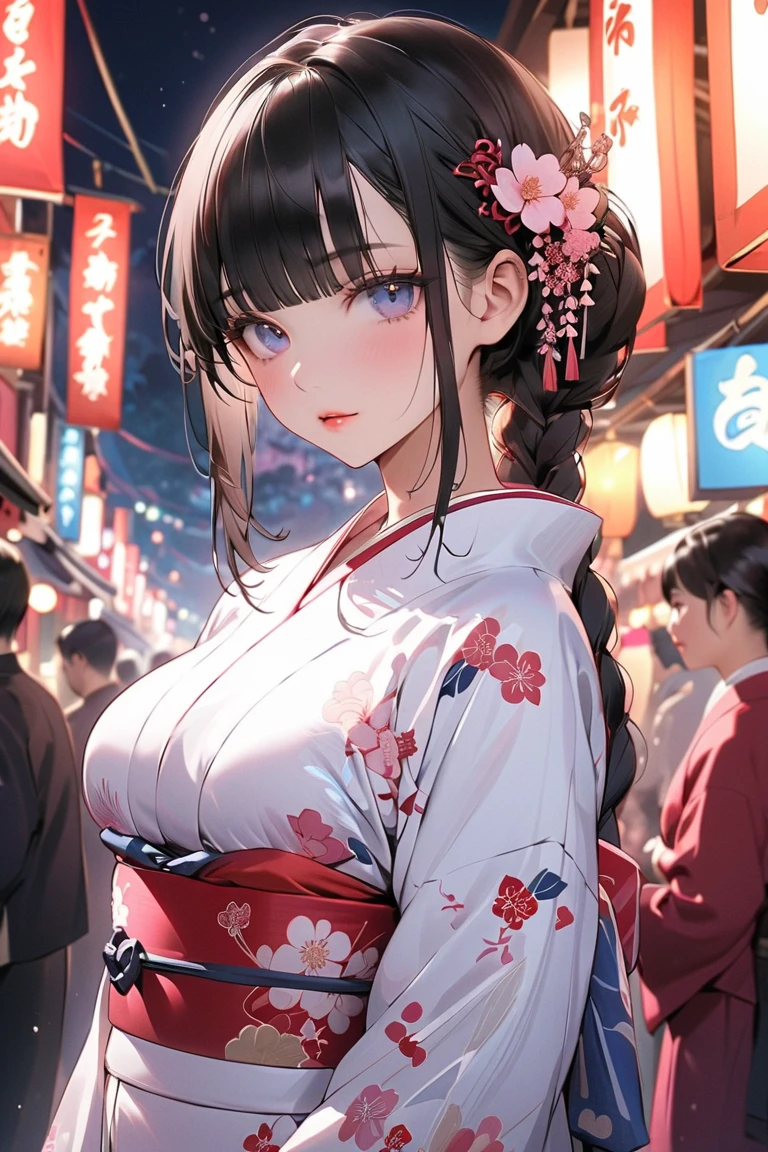 (((japanese girls))), bangs, street, real girl , standing, large breasts, party, ligth traffic, --auto --s2