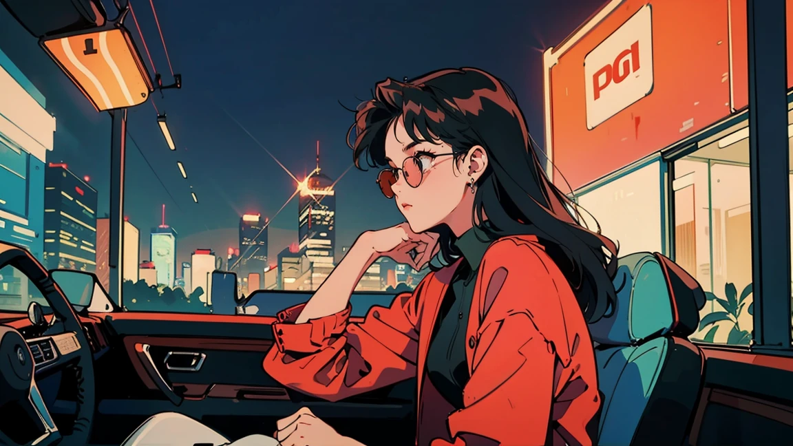 Russian beauty with ponytail hair, old car in background, perfect face, sunglasses, smoking white tailor-made cigarette, neo-noir, (after backlight correction: 1.1), hard shadow, masterpiece, top quality, , model shooting style, vintage, film grain, perfect detail,