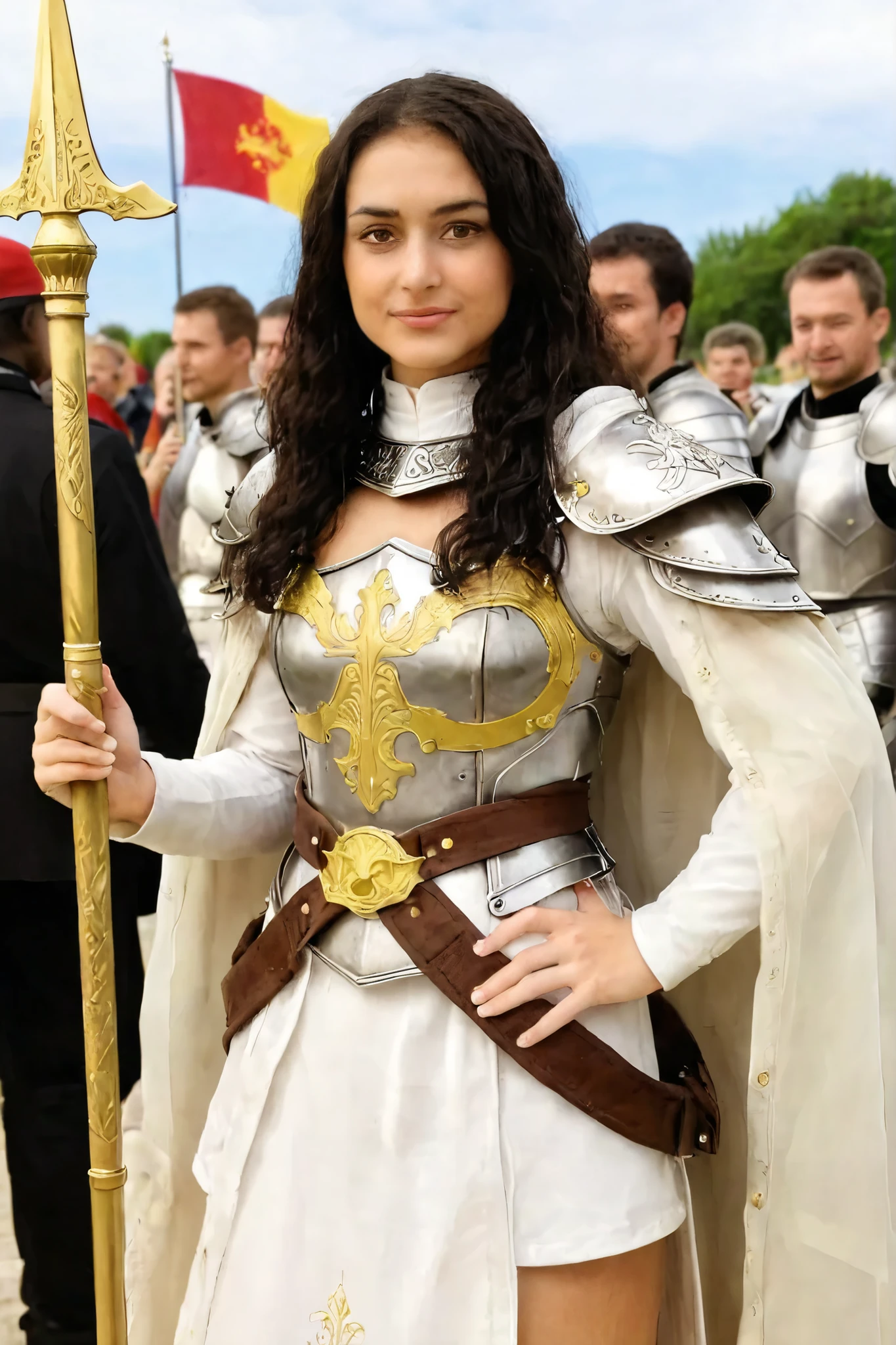 The Holy Knight holds a spear with Rin々get up、flag