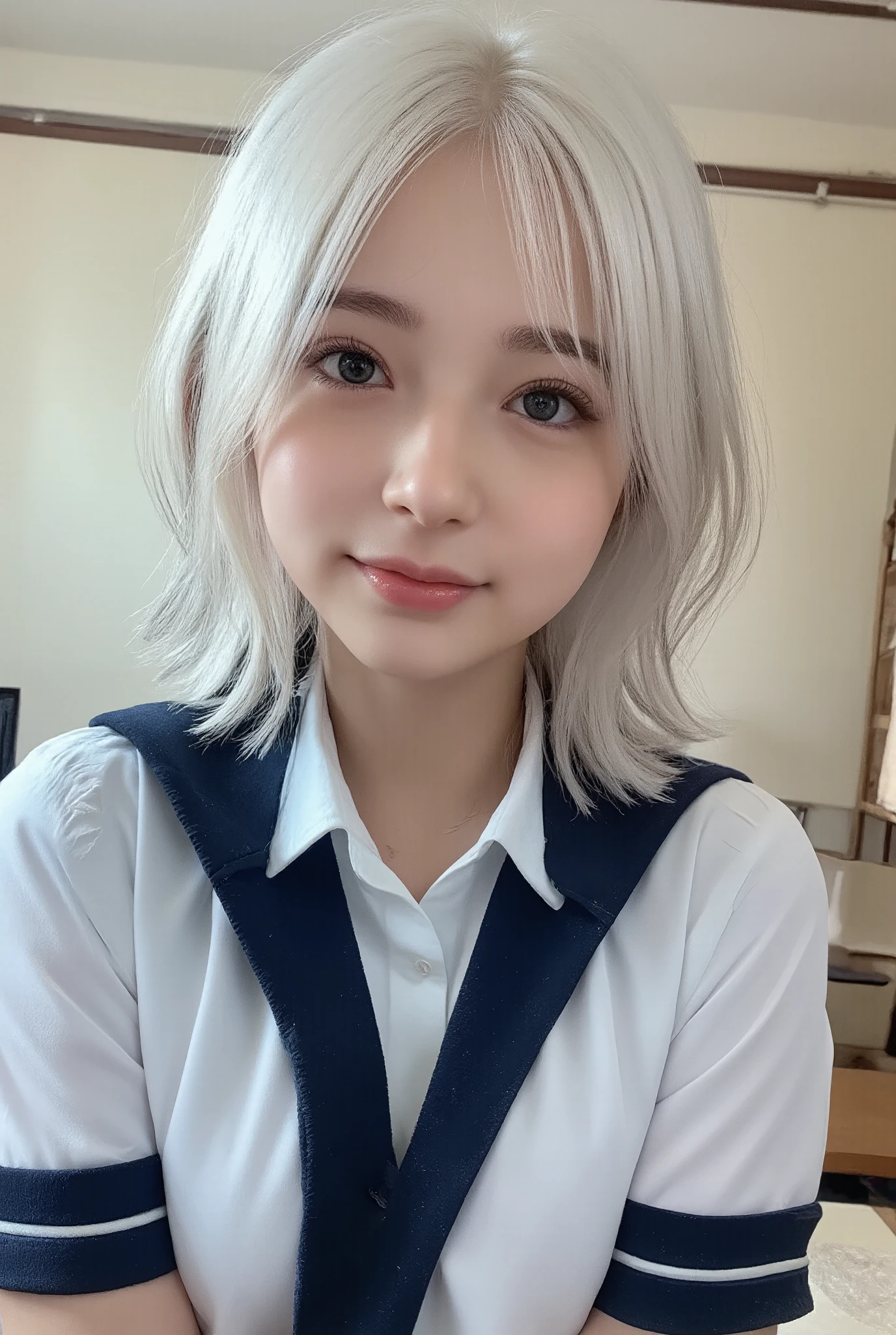 Change your hair to pure white、is wearing a school uniform、Small Faces