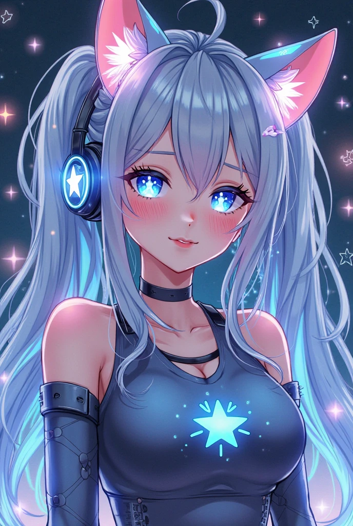 Cute yandere anime girl,,heart shaped pupils,,holding own face((withbothhands)),,big breasts,,breathing heavily,,heavy smile,,glowing blue eyes,,long white hair,,wearing a crocktop,,black choker with a heart shaped((masterpiece 4k resolution ))((giant breasts)) black crocktop,,anime blush effect,,wide smile..counterfeit,DreamShaper 4.0,,revanimated..blue neon ligthing glow effect on crocktop..cat ears..glowing blue eyes..hot girl,,delicate and beautiful face,,smiling,,beautiful face 