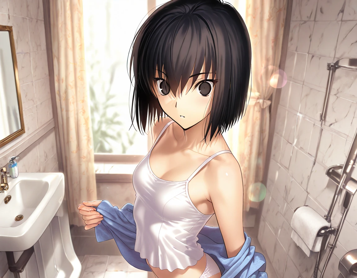 Changing clothes,strapless bra,Bird’s Eye View,,blush,Photorealistic 1;4,{{diagonal bangs light black hair}},{{beautiful medium sized breasts 1:4}},high quality panties,High quality pink bra,Locker in the back,thicc1;2,{{high school girl}},Highest quality,{{Beautiful ass}},pretty girl,brush,High-quality backgrounds,Slanted Eyes,Detailed shirt chest wrinkles,{{{high school girl}}},BREAK,{{beautiful blue eye1:4}},BREAK,Five fingers