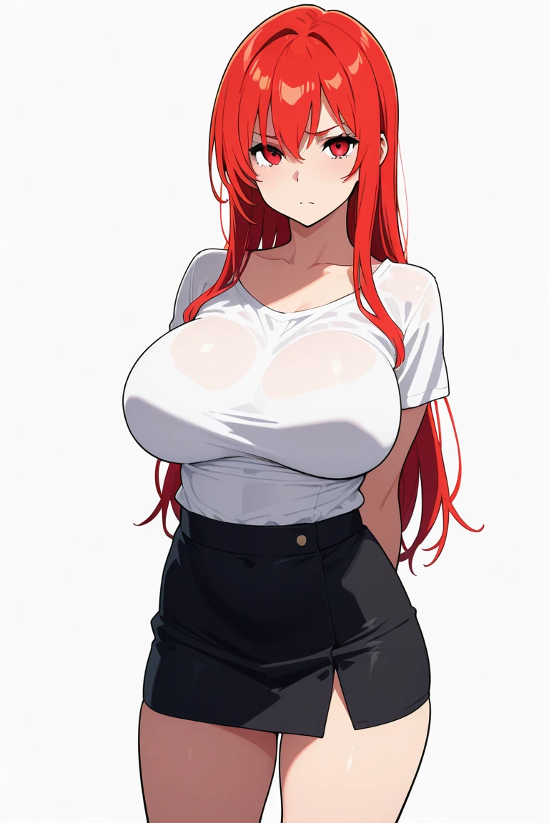 My name is Hikaru, I am a white test woman with long red hair and black eyes. I am 1.60cm tall and weigh 46kg. My breast sizes are 300 cm, my waist is 60 cm and my hips are 200 cm. Dressed in black jeans long showing the string of the thong at my waist and a red sports bra. With big breasts 300 cm