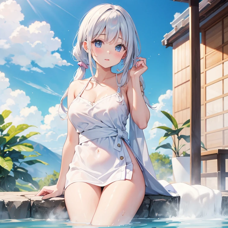 Flowers bloom by the water、weeping cherry blossoms、(SakuraFubuki)、(Cherry blossom petals floating on the surface of the water:1.5)water reflection!!!!!、transparent white lingerieを着てポーズをとるアラフィフの女性、transparent white lingerieビューティー、sexy see-through white lingerie wear、complex, captivating and captivating、transparent white lingerie!!、Sexy woman in see-through lingerie posing for a photo、sheer lingerie!!、beautiful female body、fantastic and fantasticな雰囲気、see-through lingerie、光沢のあるsheer lingerie、dreamy aesthetics、mysterious softness、soft aesthetics、transparent lace babydoll、fantastic and fantastic、fantastic and fantasticなスタイル、fantastic and fantastic、(((Big big breasts)))、beautiful leg style、stylish hair、cute hairstyle、Many petal body esbian