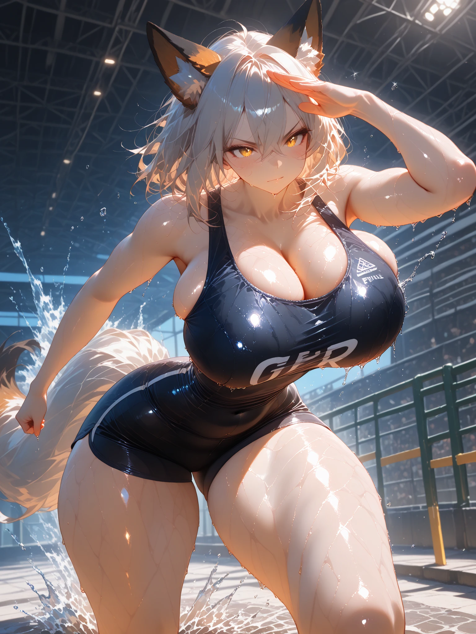 ((((1girl)))and(((fat man)))),hetero, (1fat man),large penis,covered penis,dark skinned fat man,interracial,smug,Boxing Gloves, BREAK 1girl,(tall stature:1.4),(curvy:1.4), (long hair,drill hair),grey hair, grey eyes, large breasts, pale skin,shiny skin,(ahegao),(trembling), erectile nipples, BREAK ((she wears black transparent clothes), (cum:1.4),cum in pussy,(cum on clothes:1.4), cum on breasts,cum on body,cum facial, bukkake,cum in mouth,cum on hair,(excessive cum), BREAK ((vaginal,sex)),(upright straddle,couple,face-to-face), clothed sex, intercourse with old man, (wrestling ring), (((masterpiece))),(((best quality))),((ultra-detailed)),(illustration),((an extremely delicate and beautiful)),(detailed background),