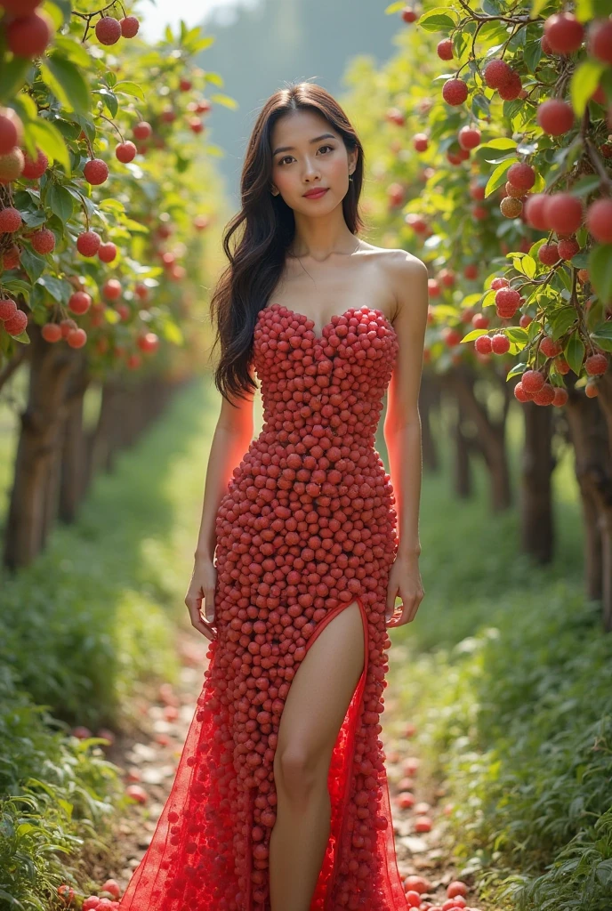 hyper realistic woman in a silky red dress standing in front of a fruit stand, perfect hands, 5 fingers, perfect hands, red dress, sexy red dress, with a perfect body, soft skin, model body, perfect shadows, perfect lighting, girl wears a red dress, in a red dress, wearing red dress, wearing a red dress, karol bak uhd, gorgeous lady, in style of kyrill kotashev, all red, wearing a red sundress, shopping groceries