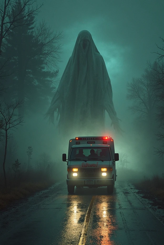 An ambulance passed in front of a village house at night and the supernatural creature followed it as it left the house. 