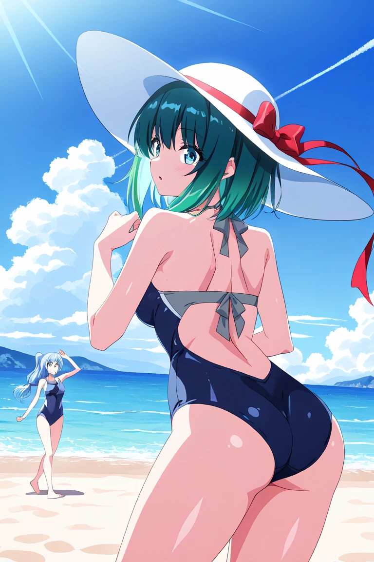 Ram, Smiling, One Girl, Orange Swimsuit, Standing, Beach