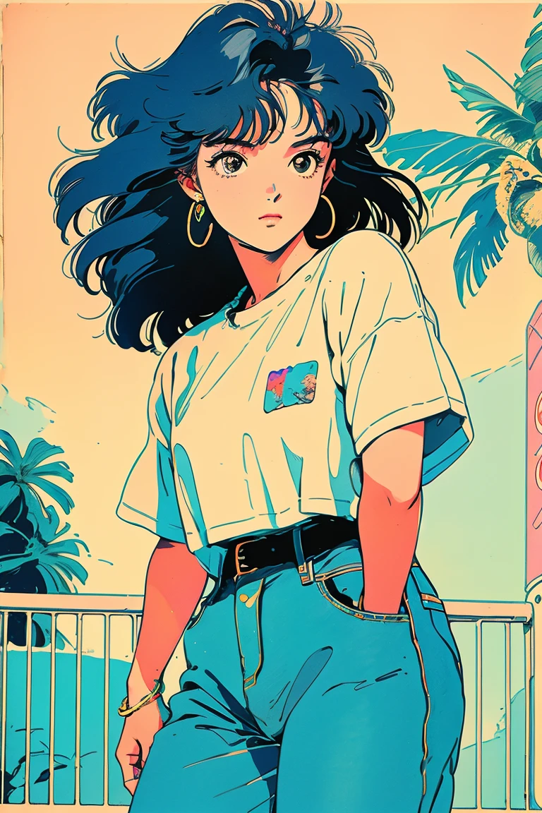 (80's, Retro, Poster:1.5), (masterpiece, 最high quality), (anime, figure), (pastel colour:1.4), Best Photo Poses, Dynamic Angle, high quality, High resolution, Attention to detail, Haruka is short, Shiny orange hair, Sharp brown eyes behind glasses, calm attitude. She is often seen looking immaculate in her .。, arrogant, above knees picture 80’s anime vintage style, Gray background